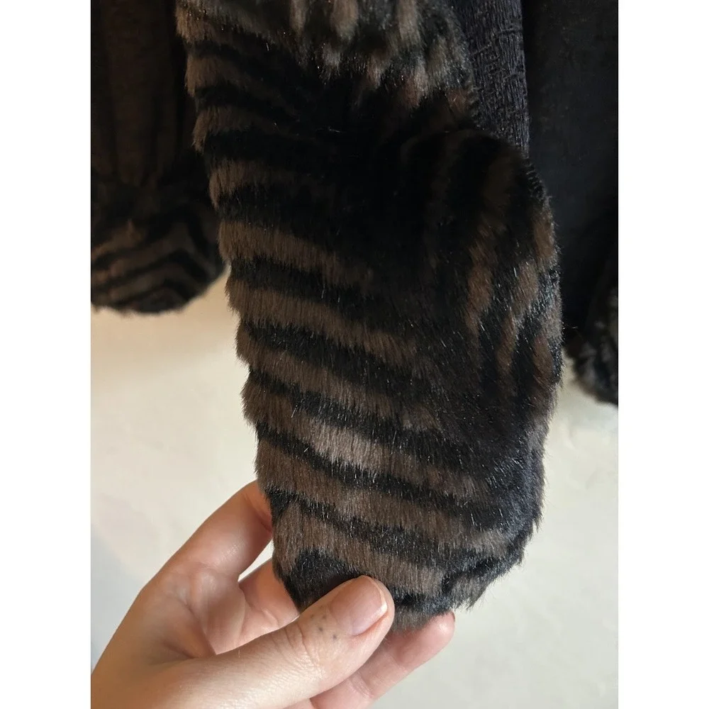 Silverado Faux Fur Trim Long Coat L Western Boho Cowgirl Retro Brown Jacket‎